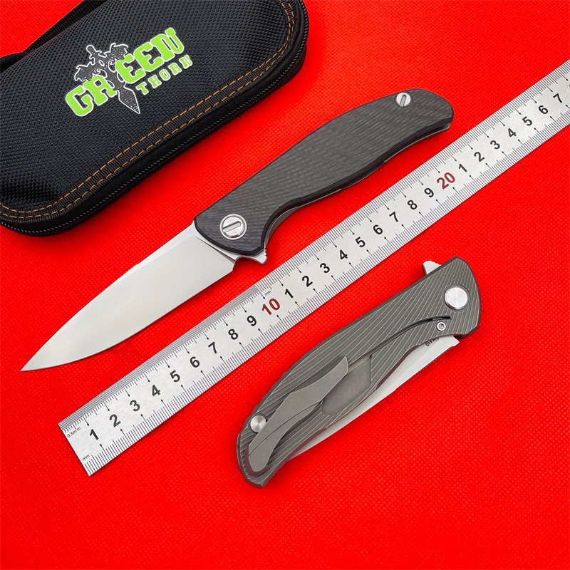 

Green Thorn HATI 95 Flipper Folding Knife K110 Blade Bearing Titanium CF 3D Handle Camping Hunting Outdoor Kitchen EDC Tool
