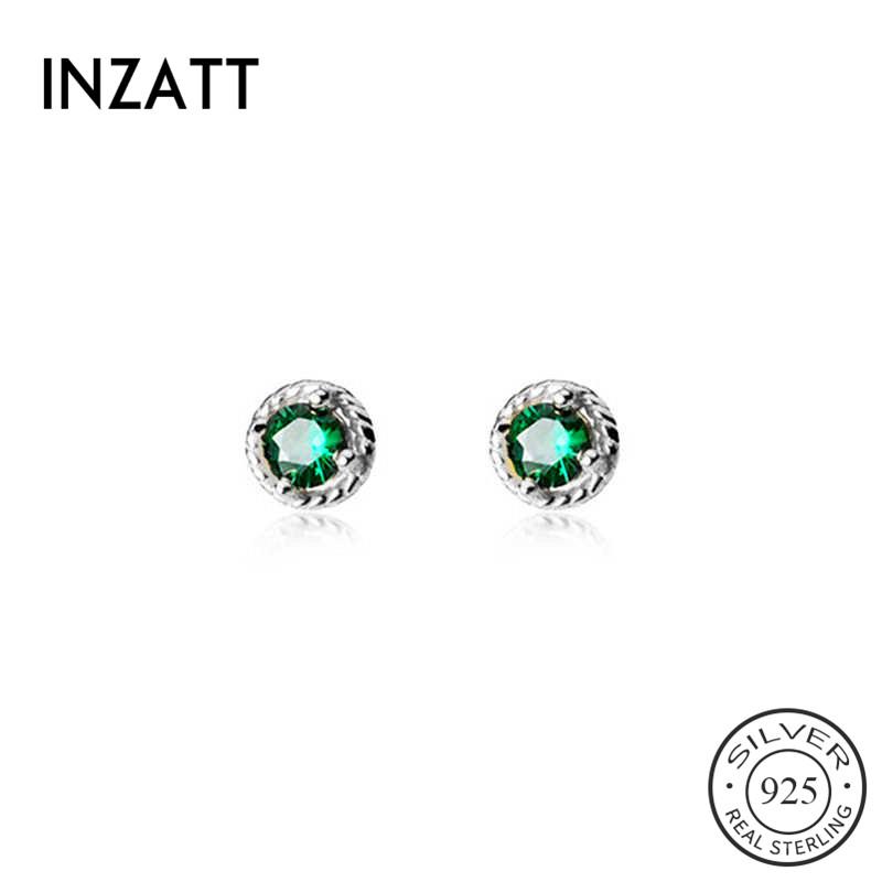 

Stud INZAReal 925 Sterling Silver Green Round Zircon Earrings For Fashion Woman Party Fine Jewelry Bohemian Accessories Gift, Golden;silver