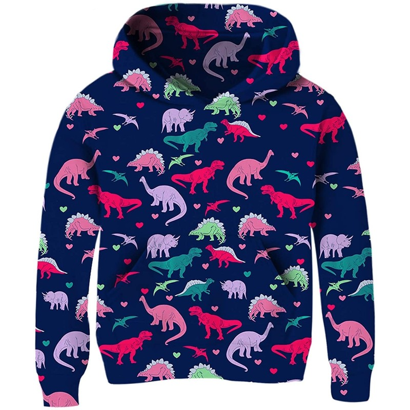 

Color dinosaur boy and girl novelty hoodie 3D printing pullover hooded sweatshirt with pocket 100-160, Black