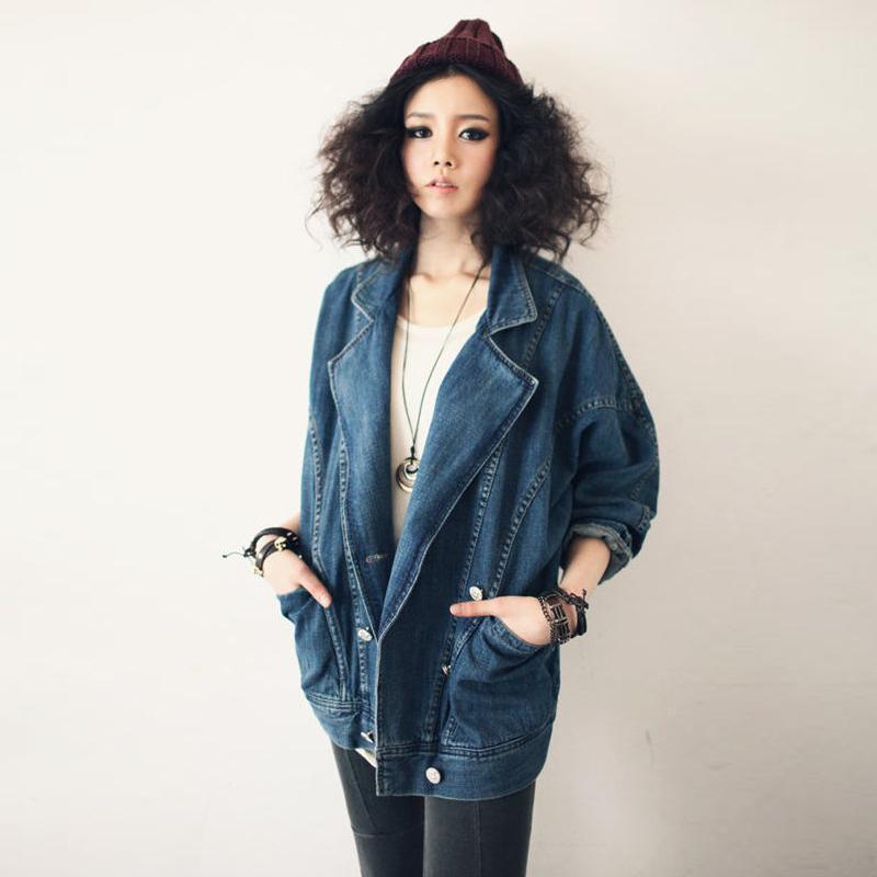 

Women's Jackets Fashion 2021 Spring Women Long Sleeve Boyfriend Large Denim Jacket Bat Plus Size Vintage Jeans Chaquetas Mujer YB617, As picture-1