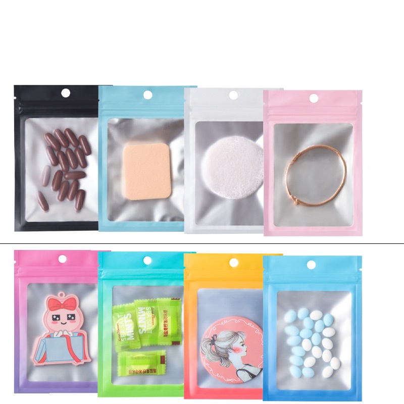

100 pieces multi color Resealable Mylar Bags window Aluminum Foil smell proof storage packaging self sealing bag