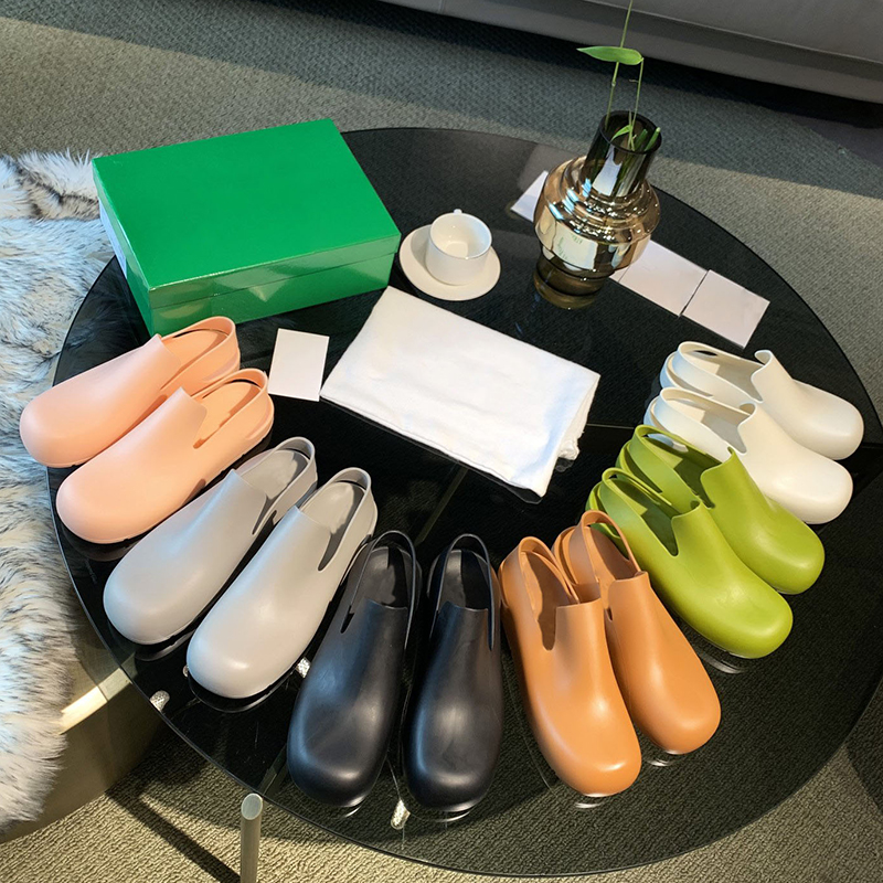 

Brand Rubber Women Sandals Designer Slingback Strap Rain Boots Matte Platform Waterproof Booties Candy colors Slip-on Casual Shoes, White