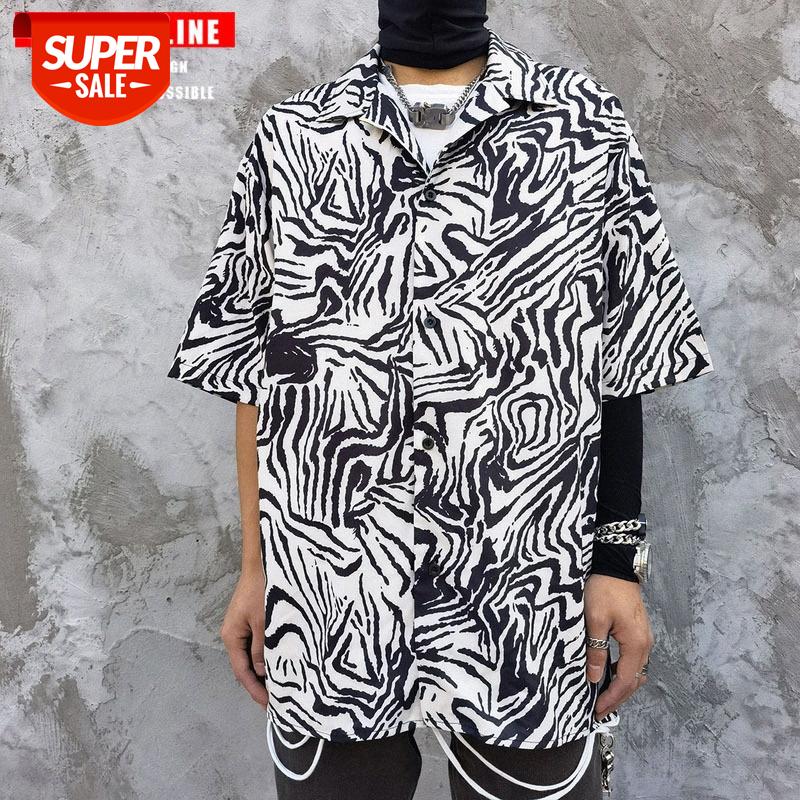 

TKPA short-sleeved shirt full-print hip-hop half-sleeved for men and women #kT3w, White;black