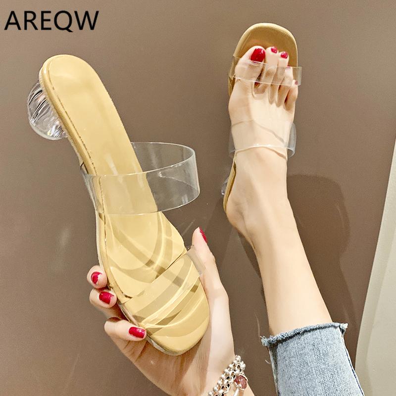 

Slippers 2021 Clear Heels Women Sandals Summer Transparent Shoes Square High Pumps Jelly Buty Damskie, Black