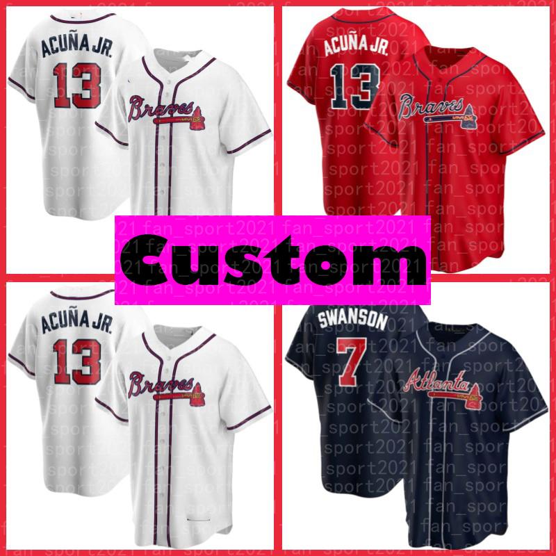 

5 Freddie Freeman Jerseys Atlanta 13 Ronald Acuna Jr. Braves 1 Ozzie Albies Dansby Swanson Chipper Jones Max Fried Travis d'Arnaud Base, Blue;black