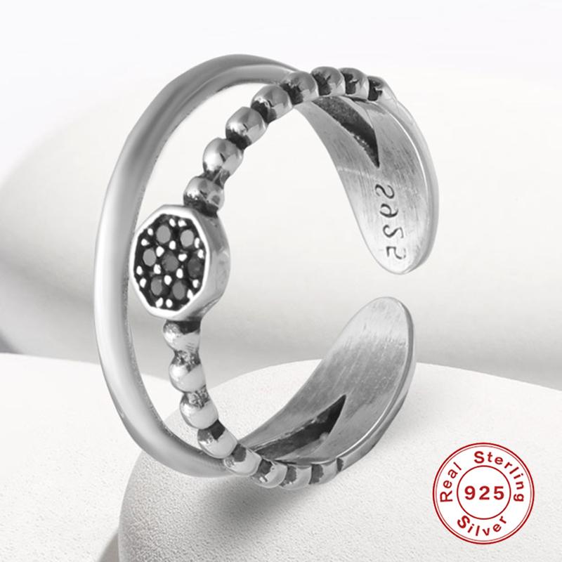 

Cluster Rings 925 Silver For Women Wedding Engagement Girl Gift Adjustable Finger Female Doule Layer Line Anillos R5