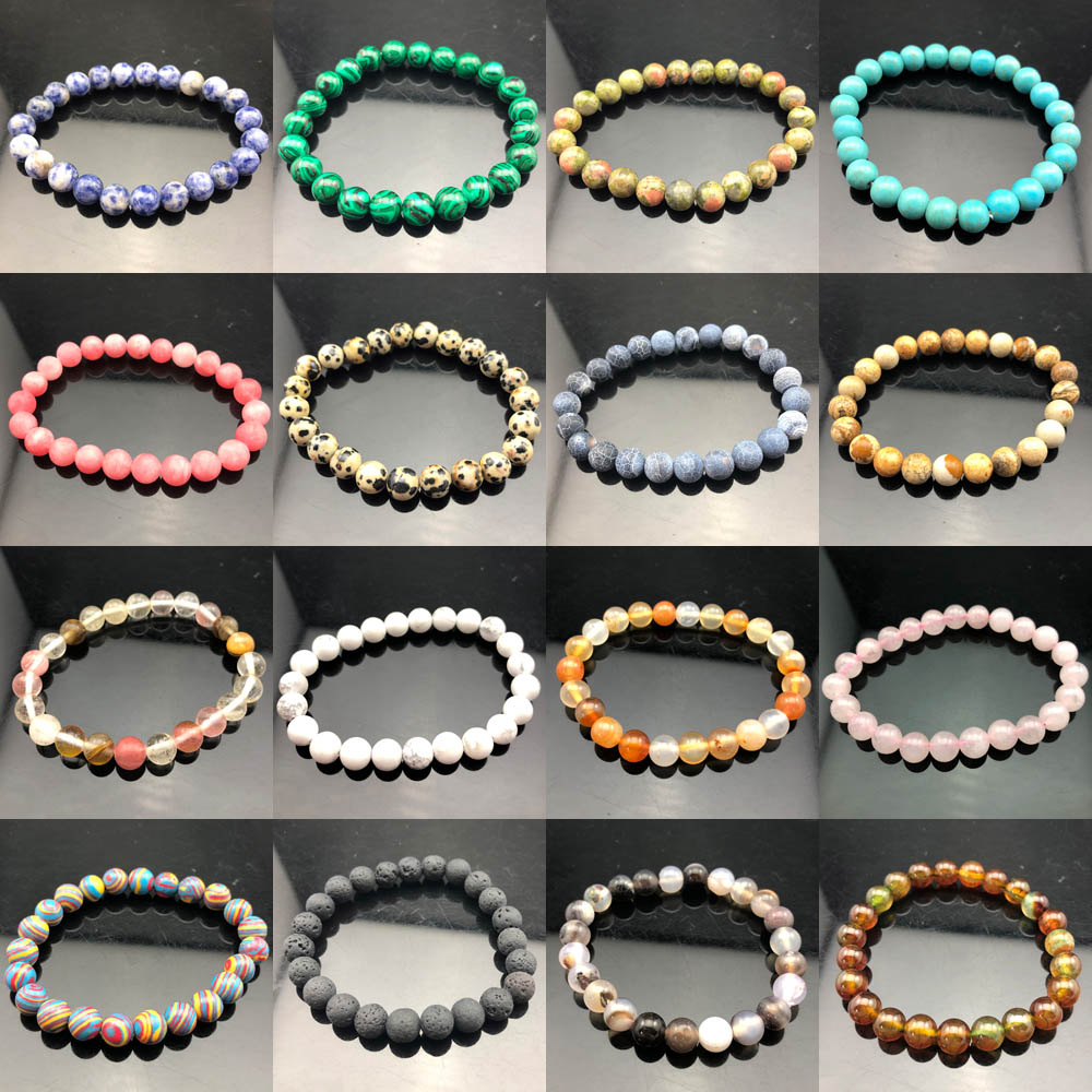 

Nature Chakra Beaded Rock Bracelet Men 8mm Natural Stone Lava Tiger Eye Matte Black Onyx Healing Beads Charm Yoga Women Jewelry
