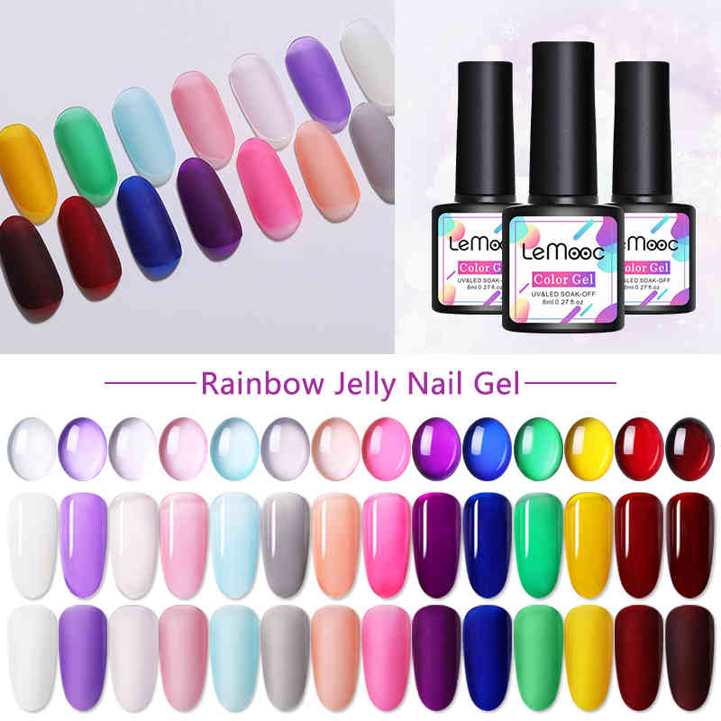 Lemooc Glass Gel Lacquers Translucent Rainbow Color Neon Gemstone Soak Off UV LED Nail Gel Varnish Glaze Nail Decoration-image-691874955