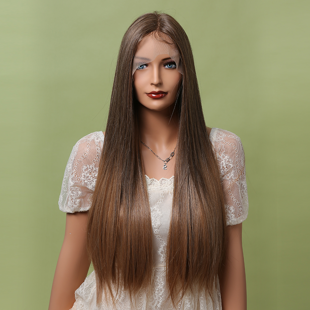 Costume Accessories EASIHAIR Blonde Mixed Brown Lace Front Wigs Long Straight Natural Wigs for Women Silk Lace Frontal Synthetic Wig Heat Re-image-751019708