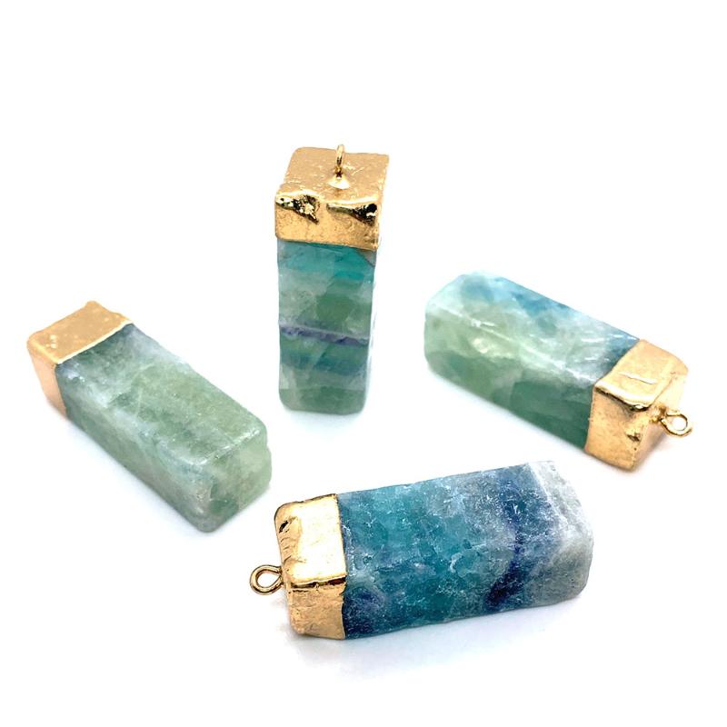 

Charms Exquisite Rectangle Green Fluorite Pendant Natural Stone Crystal DIY Charm Jewelry Making Necklace Bracelet Size 13x39mm, Bronze;silver