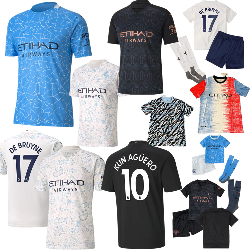 

TOp Quality shirt Men+Kid soccer jersey KunÂ Aguero Kevin De Bruyne Sterling 20 21 22 home away third and training clothes children kit fans, Black
