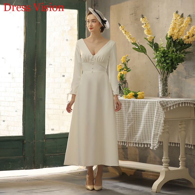

Sexy V-neck Long Sleeves Wedding Dresses Robe De Marie Bride To Be Bride Gown Vestido De Novia, White