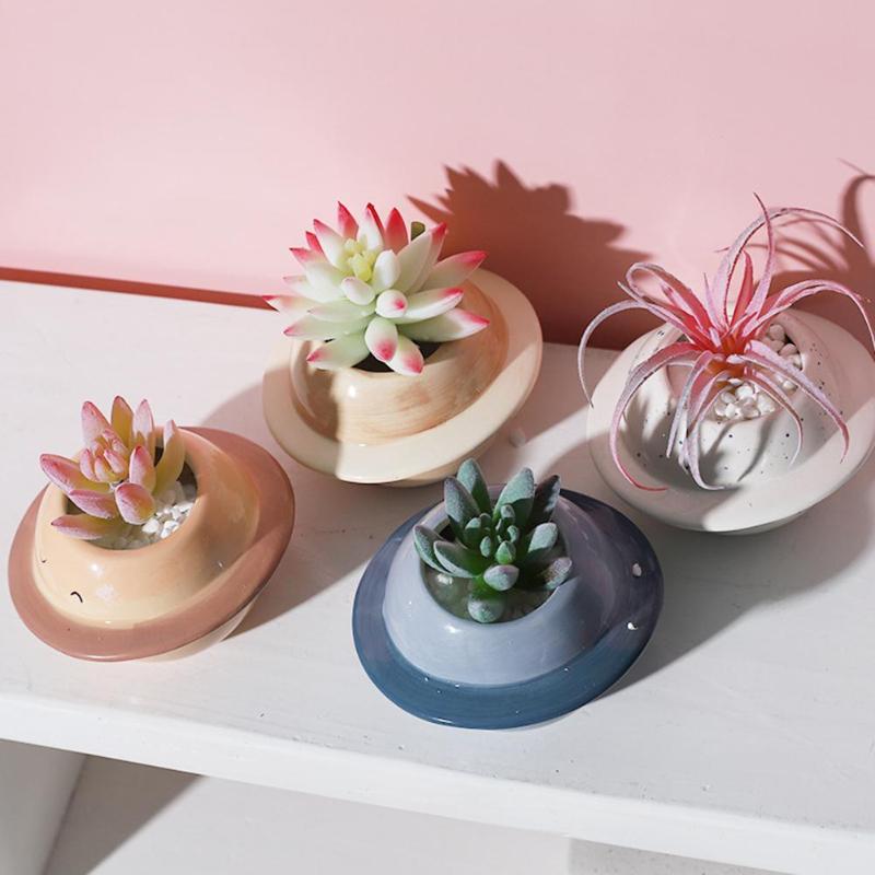 

Planters & Pots Mini Planet Shape Ceramic Succulent Bonsai Flower Storage Pot Desktop Balcony Yard Decor