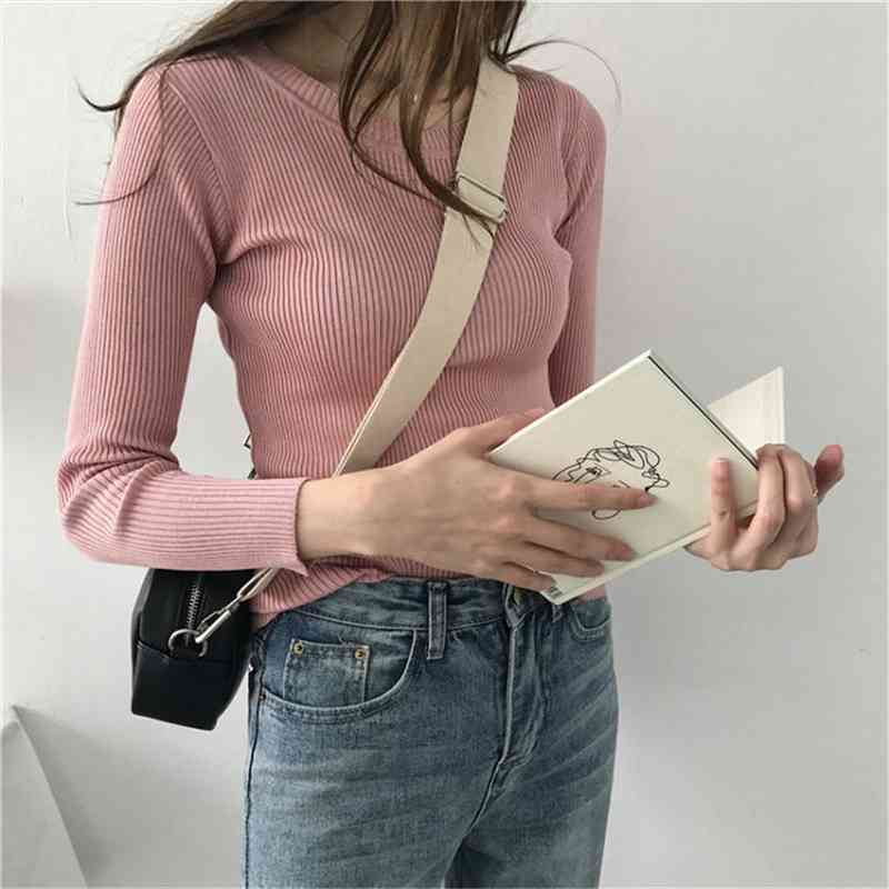 

vintage white winter thin woman sweaters autumn jumper fall pink knitted sweater women clothes black korean pullover, White;black