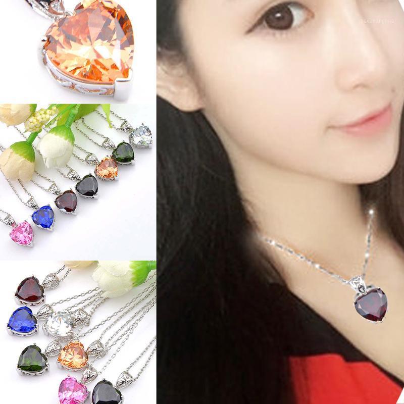 

Natural Love Heart Fire Red Garnet Necklace Pendant Party Wedding Decoration Accessory DIY Gift Chains, Silver