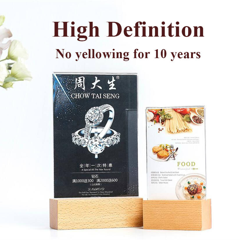 A4 210 * 350 48 mm Hot Selling Wood Sign Acrylic Display Stand Holder Menu Paper Board For Restaurant And Coffee Shop-image-464221199