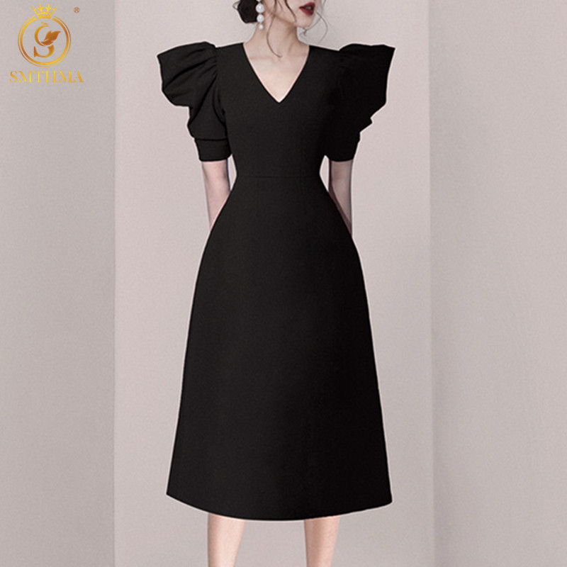 

Fashion Temperament Sexy V-Neck Black Dress High-End Luxury Design Elegant Ladies Dresses Vestidos 210520, Photo color