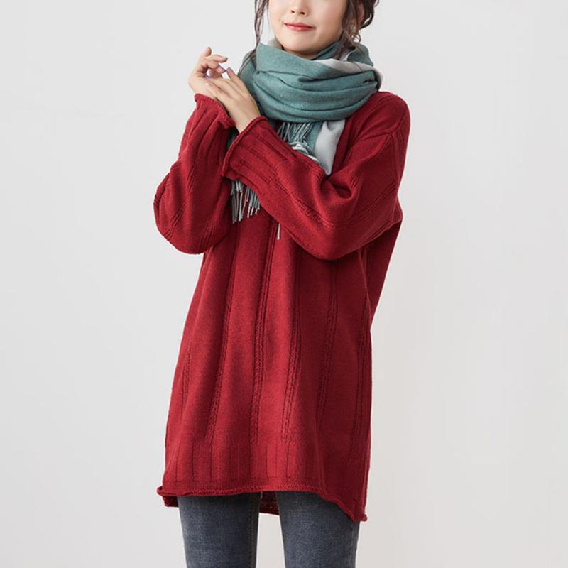 

Women's Sweaters Sweater Dress Women Solid Color Knitted V-Collar Sweet Autumn Winter Soft Pullover Loose Long Sleeve, Burgundy