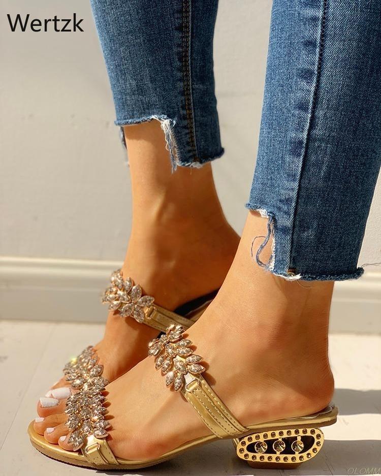 

Slippers 2021 Wedge Heels Flip Flops Women Crystal Sandals Summer Larger Size Outdoor Beach B397, Black