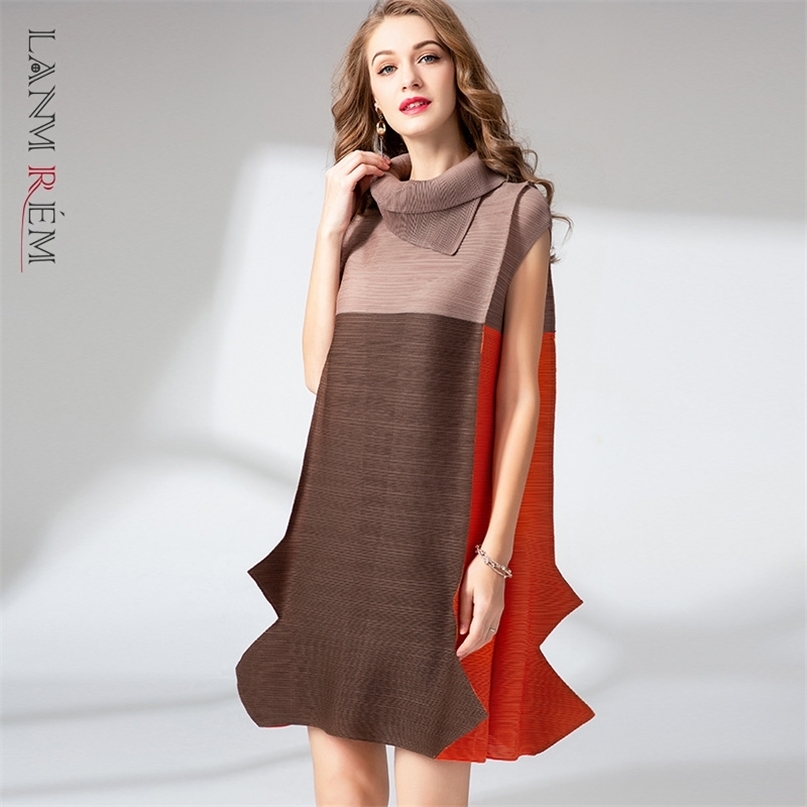 

Pleated Dress Stitching Contrast Color Elastic Slim Female Fold Large Size Dresses Summer Arrivals 2D3923 210526, Navy blue