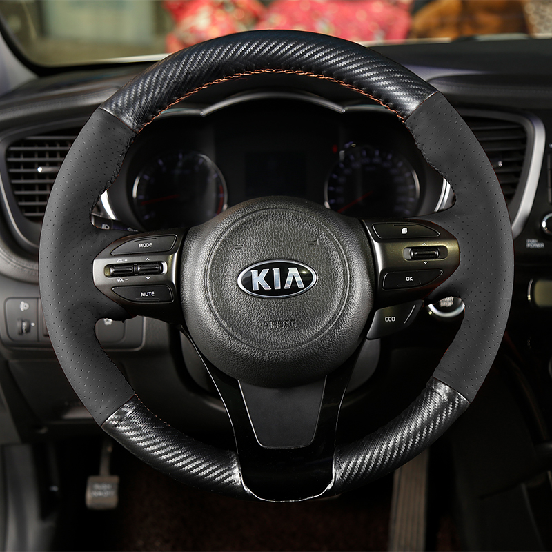 

For Kia K3 K5 K4 K2 fcrte soul sportage R K4 KX5 KX3 DIY custom leather carbon fiber hand-sewn car interior steering wheel cover