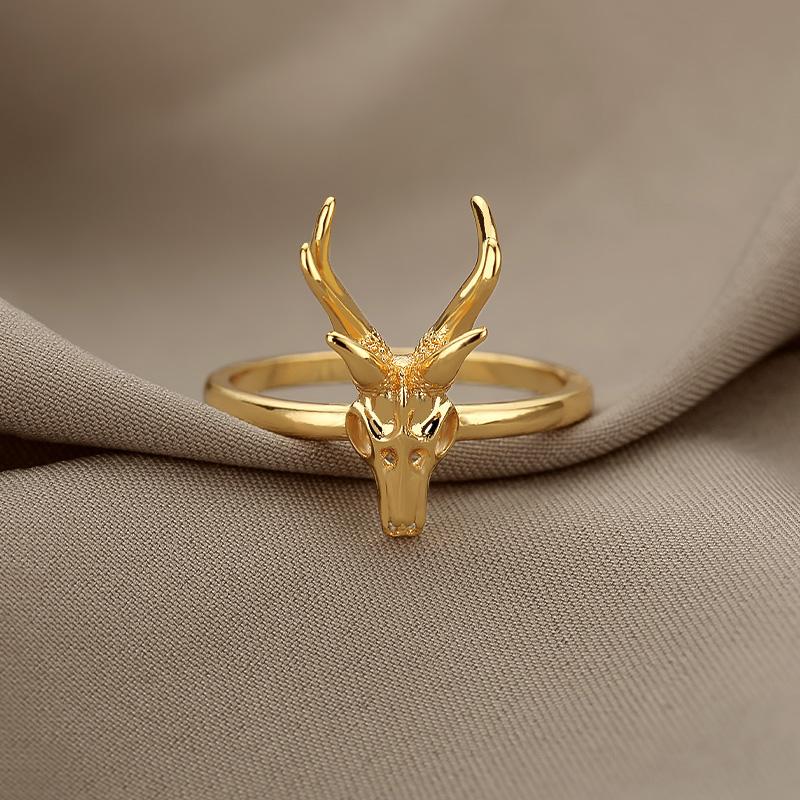 Cluster Rings Antelope Head Skull For Women Men Gold Sliver Color Stainless Steel Male Female Ring Punk Finger Jewelry Anillos Mujer-image-708075212
