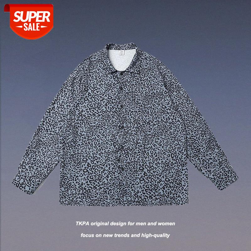 

TKPA Street Retro Lazy Leopard Print Long Sleeve Shirt Male Hip Hop Loose Couple Casual #Bz54, White;black