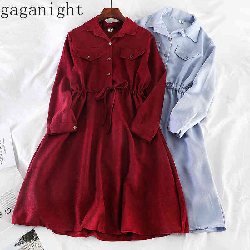 

Gaganight Spring Autumn Elegant Women Long Dress Vintage Belt Long Sleeve Turn Down Collar Dresses Office Lady Party Vestido 210519, Brick red