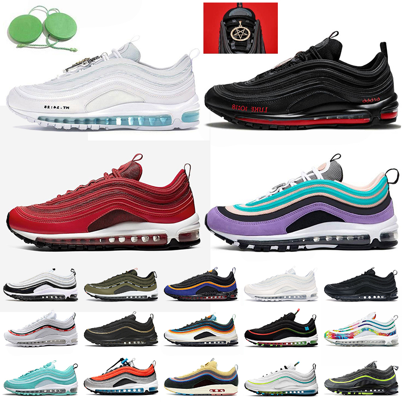 

97 MSCHF Lil Nas X Satan Running Shoes INRI Jesus University Red Women Mens 97s White Ice Black Metallic Gold UNDEFEATED Trainers Sneakers, #29 neon seoul 36-45