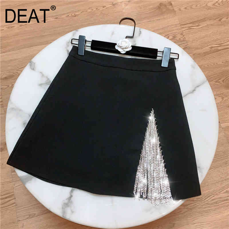 

Summer Arrival Casual Black And White Rhinestones Tassel High Waist A Line Short Skirt Women SE232 210525