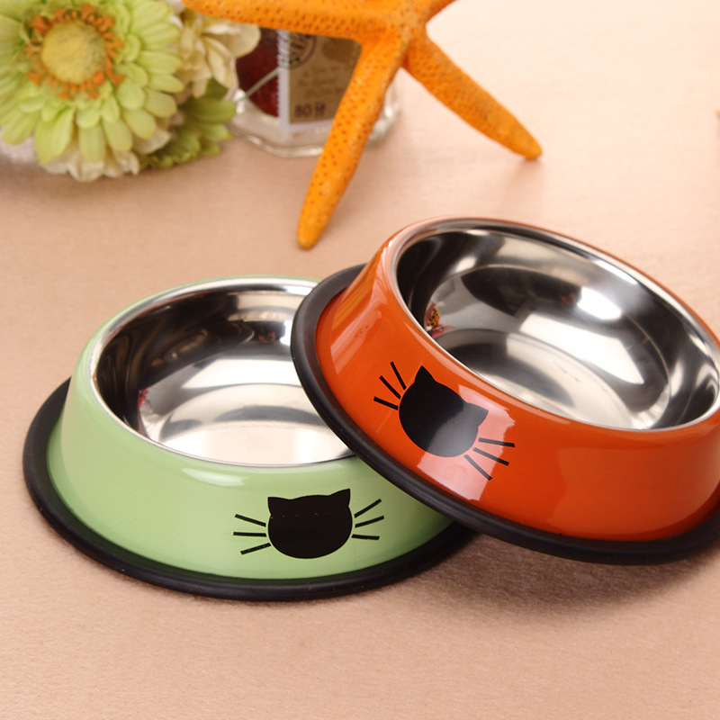 

pet dog food bowls stainless steel color cat bowl cartoon healthy and harmless nonslip pet bowl