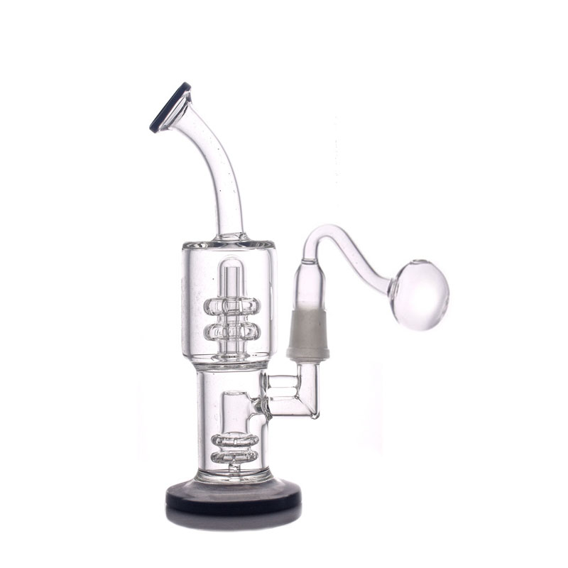 with glass oil burner pipe mini Glass Bong Dab Rig Water Bongs 8 Inch Double-layer filter 14.4mm male Mobius Bong ash catcher Hookahs-image-711996801