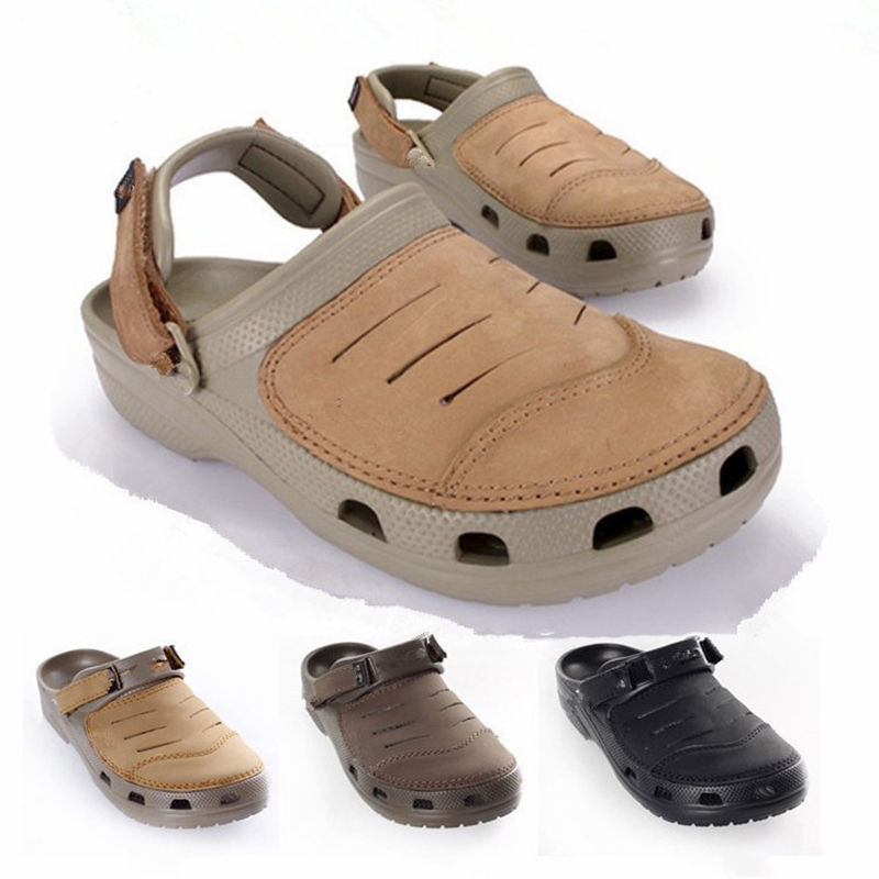 

Yukon shoes Men Clogs Sandals Casual Summer Leisure Flip Flops Cow Leather slippers Light Beach Shoes Sport, Khaki