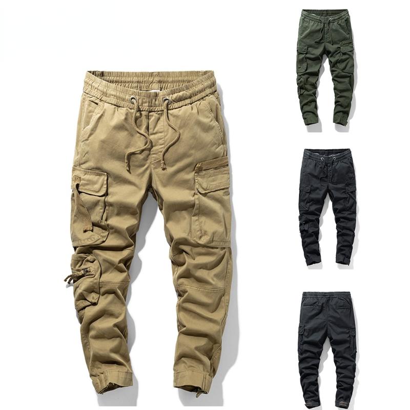 

Men's Pants Cotton Cargo Elastic Clothing Jogger Stretch Casual Fashion Waist Harem Straight Big Size Street Wear, Green
