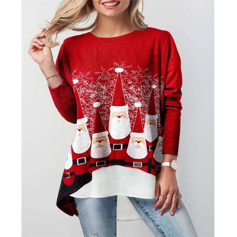 

Women' T-Shirt Blouse Women Christmas Retro Ladies Tshirt Soft Basic Shirts Print Vintage Simple Friends Slim Loose Womens Female Streetwea, Red