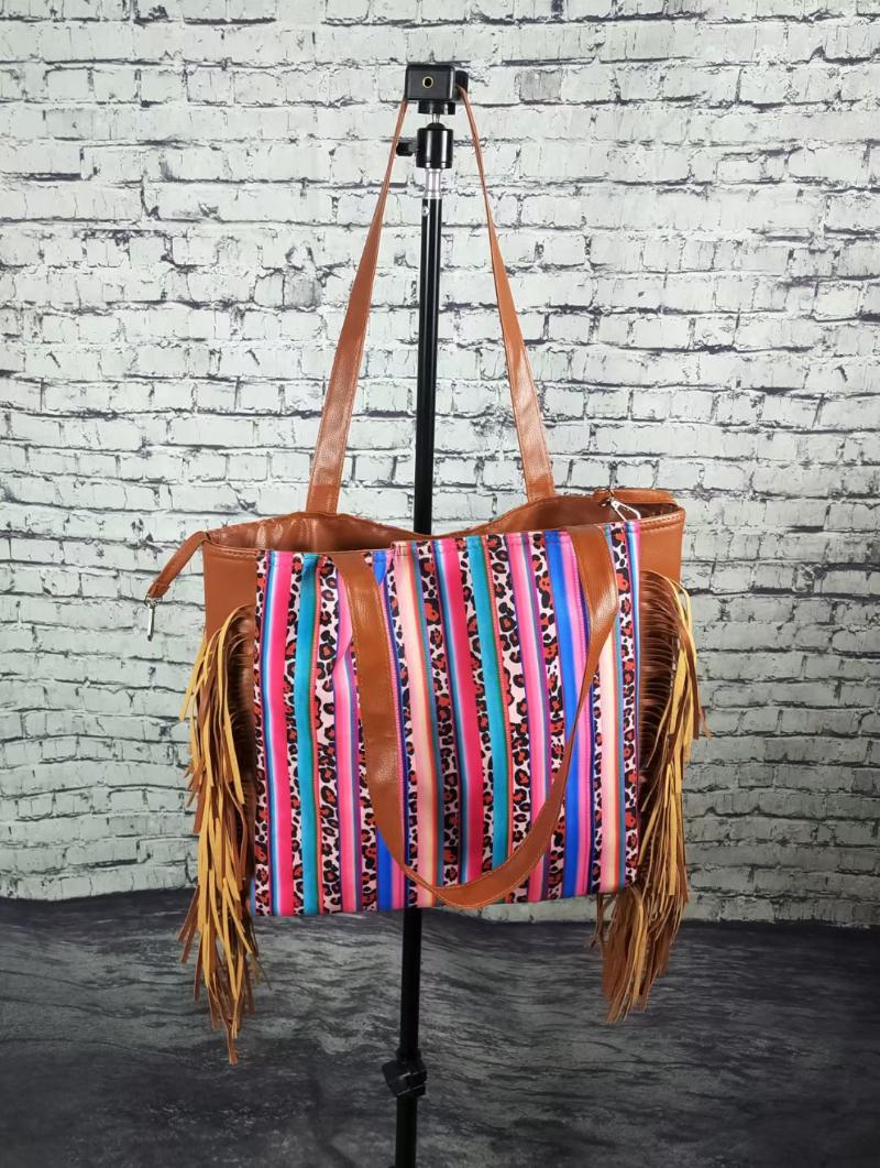 

Summer Leopard Patchwork Shoulder Bags Women Tassel And Stripe Panelled Handbags Fashion Designer Foe Ladies Evening