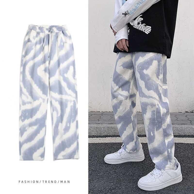

Spring Summer Men Print Jeans Straight Loose Tie Dye Male Designer Denim Comfortable High Street Hiphop Amazing Pants X0621, Cn size