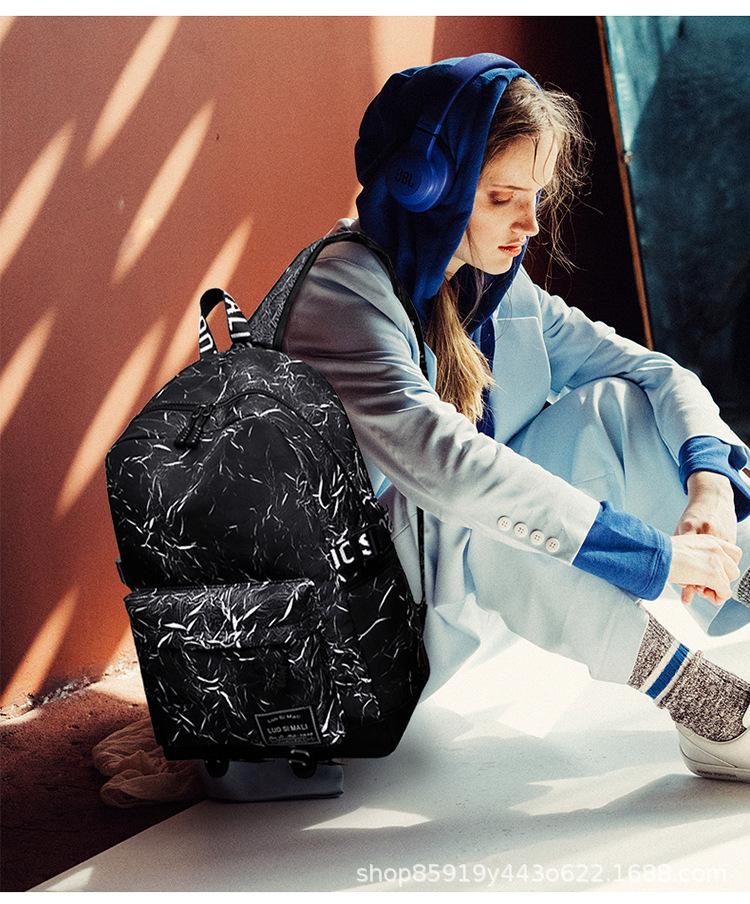 

Backpack 2021 Color Contrast Fashion Canvas Student Bag Middle School Students' Leisure, Black