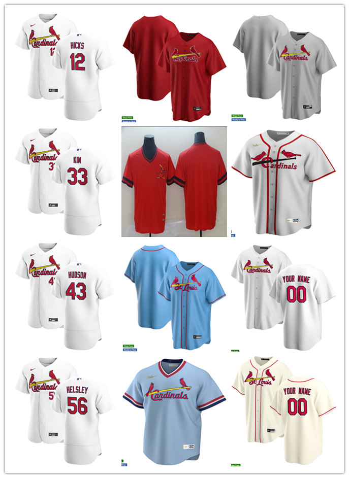 

Men Women Youth St. Louis Cardinals 56 Ryan Helsley 12 Hicks 43 Dakota Hudson 33 Kwang Hyun Kim Custom Baseball Jersey Blank red, Blue;black