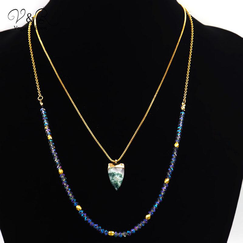 

Pendant Necklaces Necklace 2021 Semi-precious Stone Trendy Handmade Layered Initial For Women