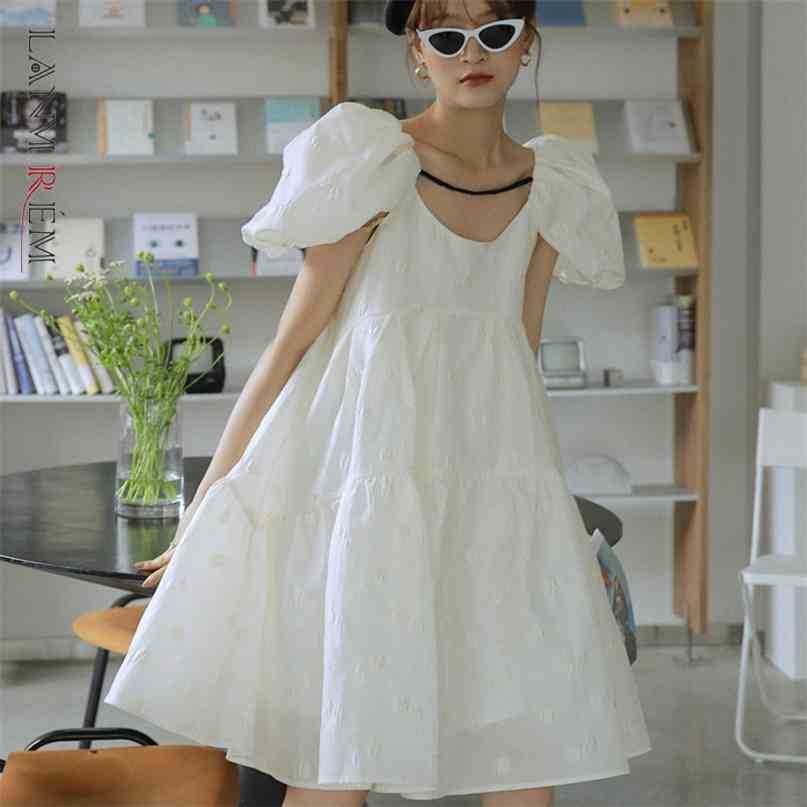 

Spring Summer Dress Women Short Puff Sleeve Cute Sweet Dresses Ladies Vintage Party Clothes 2D1540 210526, White