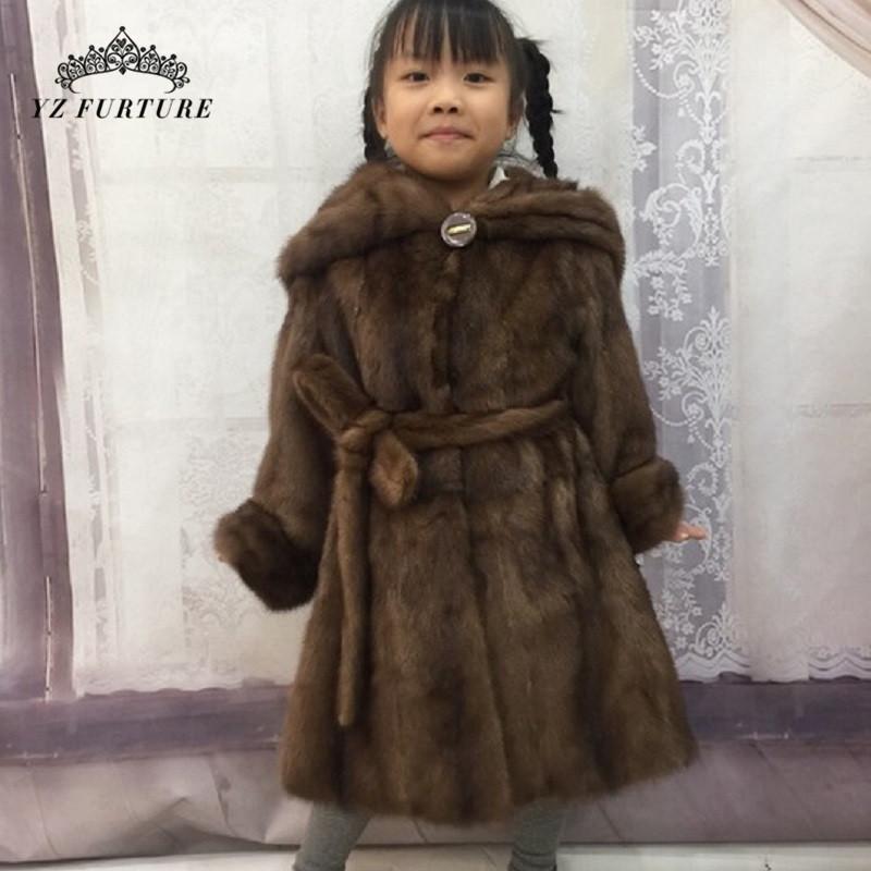 

Women's Fur & Faux Winter Real Mink Coats Kids With Hooded And Belt Girl Baby Warm Outerwear Skirt Design MKW-352, Navy blue