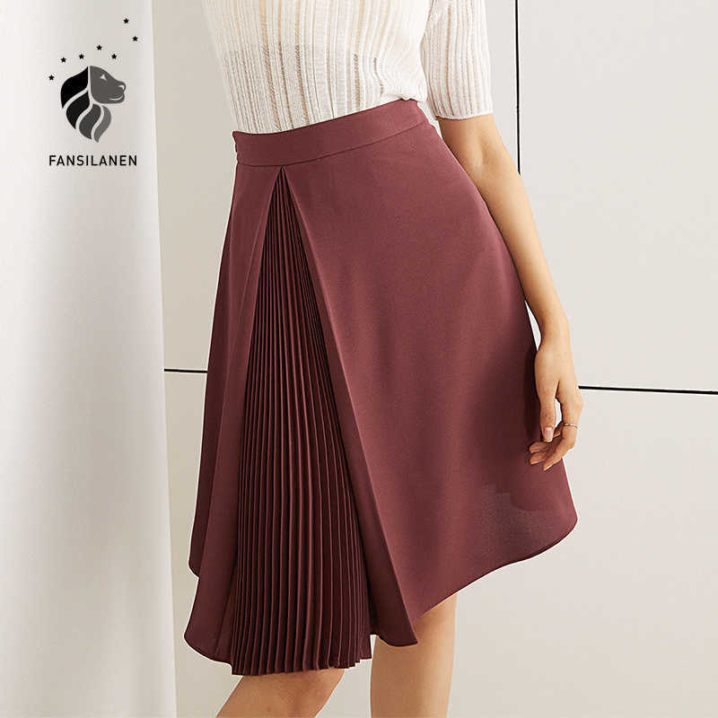 

FANSILANEN High waist patchwork pleated short skirt Women spring summer red elegant a-line Female office vintage mini 210607
