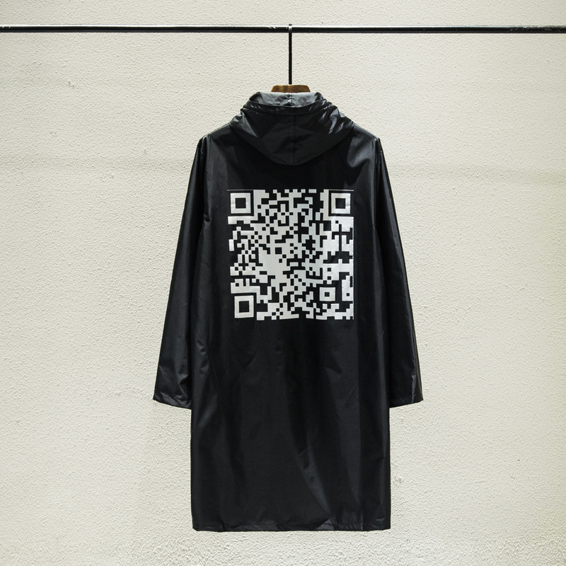 

2021 Vetements QR Code Printed Women Waterproof Oversized Useful Raincoat Hiphop Men Windbreaker Long Jacket