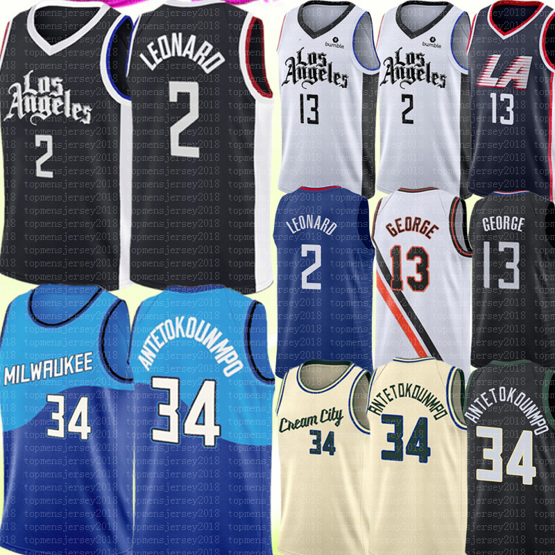 

2021 Kawhi 2 Basketball Leonard Jersey Giannis 34 Antetokounmpo Jerseys Mens Paul 13 George Jersey Cheap sales Black White Blue Green S
