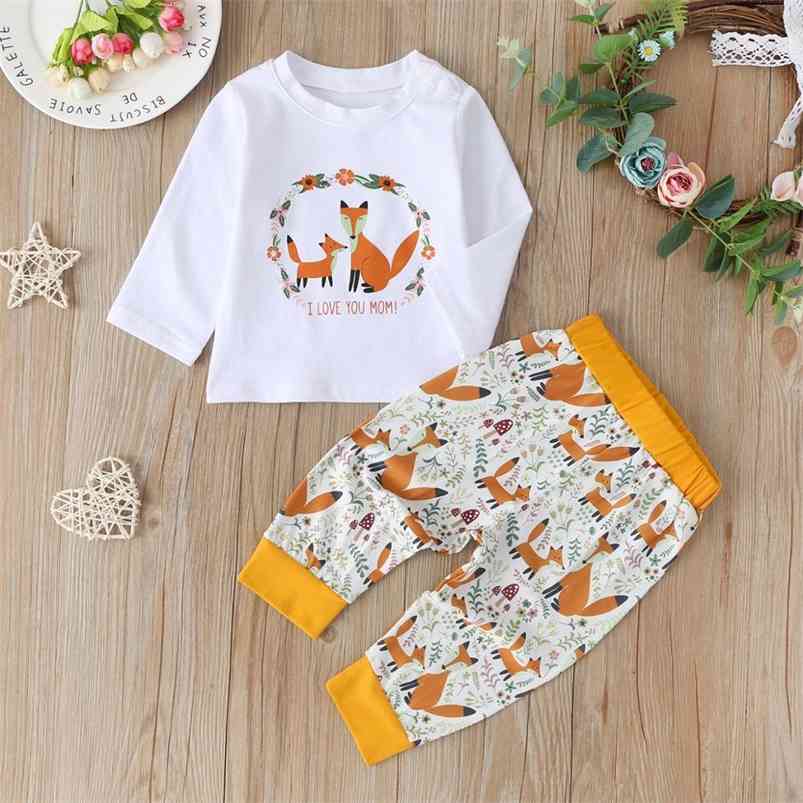 

Autumn Children Sets Cute Boys Long Sleeve O Neck Print T-shirt Pants Ieisure Wear GIrls Clothes 3- 210629, White