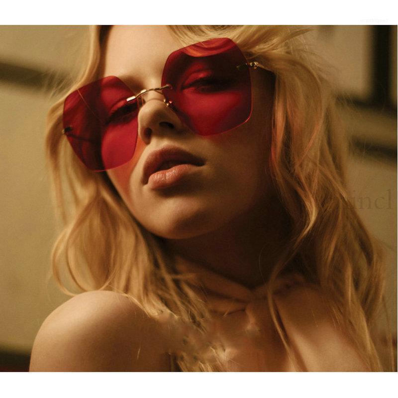 

Sunglasses Square Women Blue Pink Retro Gradient Ocean Color Lens Unique Frameless Female Male Eyeglasses FML1