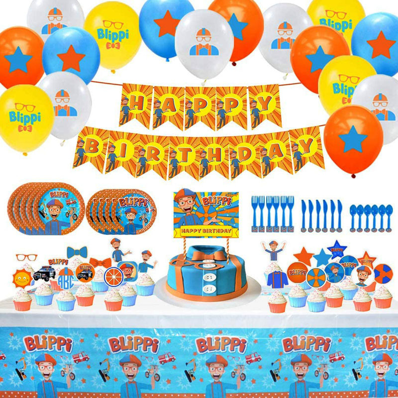 

English teacher blippi cake signature theme party background wall decoration