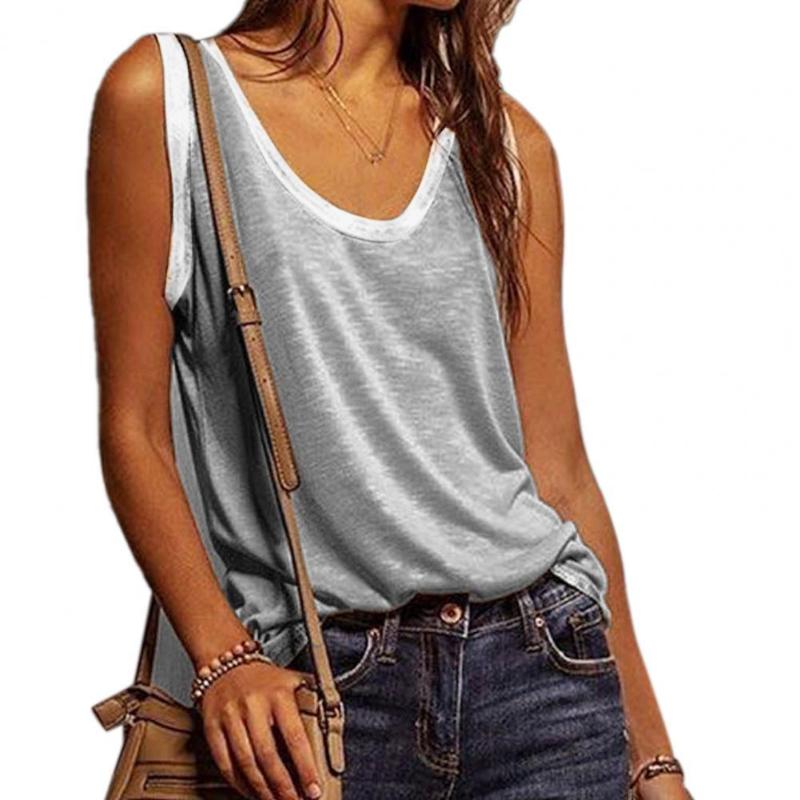

Women' Tanks & Camis Summer Vest Sleeveless Loose Blouse Women O Neck Gold Stamping Neckline Top For Female Tops Ladies Clothes, Apricot