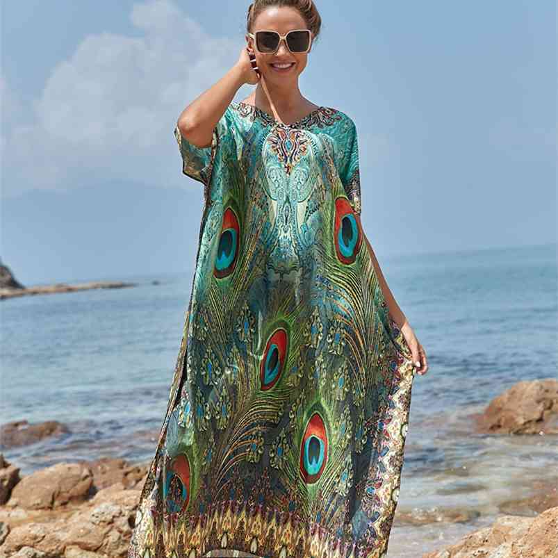 

Easy Dry Beach Cover up Robe Plage Vestido Playa Pareo Swimsuit cover wear Plus size Bathing suit Women Maxi Dress 210629, Print
